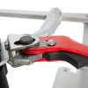 Close up of the grip area on the ultrafire extinguisher servicing clamp showing red handle and metal parts