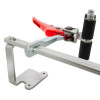 Close up of the grip part of an ultrafire extinguisher servicing clamp showing the metal and red handle components