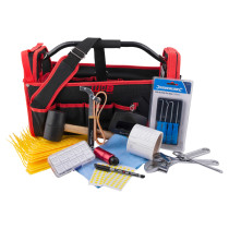 ultrafire engineer servicing kit with a red and black bag and various tools and supplies displayed outside the bag front
