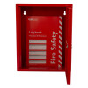 ultrafire fire safety document box open showing a red log book titled Fire Safety inside