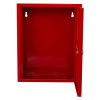 Ultrafire fire safety document box shown open with red metal interior and door swung to the side