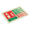 Angled lithium ion batteries ID sign showing fire extinguisher symbol and safety instructions in green and red text