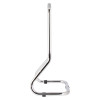 Side view of single chrome extinguisher stand showing its smooth curved metal frame with black rubber feet