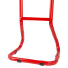 Bottom section of a single red extinguisher stand showing the curved base and part of the supporting frame