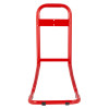 Front view of a single red extinguisher stand showing its metal frame and support bars