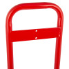 Top view of a single red extinguisher stand showing its rounded handle and mounting holes