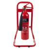 Ultrafire extinguisher stand red single showing the front view with a CO2 fire extinguisher attached