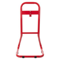 Front view of the ultrafire extinguisher stand red single showing its metal frame and support structure