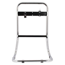 Front view of a double chrome extinguisher stand with curved frame and black mounting bracket