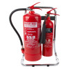 Front view of ultrafire extinguisher stand chrome double holding a water mist and a carbon dioxide extinguisher