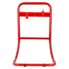 Front view of a double red extinguisher stand showing its tubular metal frame and mounting features