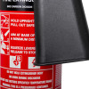 Ultrafire 5kg co2 extinguisher showing the black nozzle attached to the red cylinder with safety instructions visible