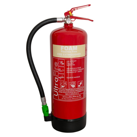Ufsfff6 Ultrafire Fluorine Free Foam 6L fire extinguisher showing front view with hose and label details