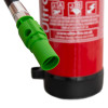 Close-up of the green nozzle on the Ufsfff6 Ultrafire Fluorine Free Foam 6L Fire Extinguisher with a red extinguisher body in the background