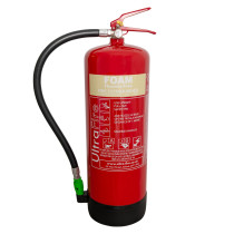 Red Ufsfff9 Ultrafire Fluorine Free Foam 9L Fire Extinguisher with black hose and green nozzle shown from front angle