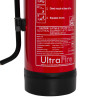 Close-up of the base and label of an ultrafire lithco lb6 lithium ion fire extinguisher showing safety instructions and branding
