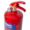 Top angled view of the red ultrafire 2kg powder extinguisher showing the pressure gauge and handle