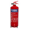 Front view of ultrafire 2kg powder extinguisher with mounting bracket attached