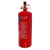 Side view of the ultrafire 2kg powder extinguisher showing the red cylinder and label details