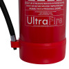 bottom of ultrafire 9kg powder extinguisher showing base and part of hose attachment