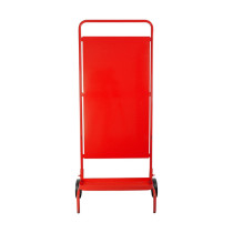 red ultrafire site stand with a rectangular board and two wheels at the base