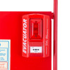Close-up of the red site alarm on the site stand with waterproof cabinet showing the press button and warning lights