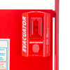 Close up of site alarm on site stand with waterproof cabinet showing red alarm unit with push button and light indicators