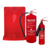 9ltr water 2kg co2 double stand offer showing two red extinguishers and a double red stand behind them