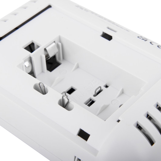 Close-up of the battery compartment for the ultrafire 10yr digital carbon monoxide alarm showing the empty battery slot