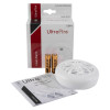 Ultrafire battery heat alarm with packaging, two alkaline batteries, screws and user manual visible