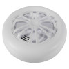 angled view of ultrafire radio interlinked battery powered heat alarm showing white circular design with grille