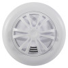 Front view of an ultrafire radio interlinked battery powered heat alarm showing the circular white design and vented centre