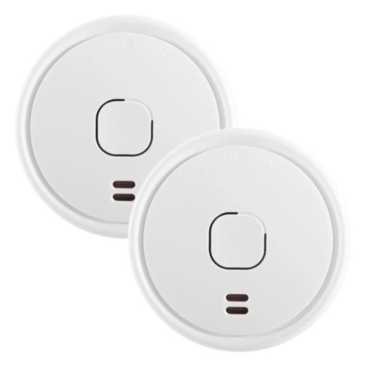 Pair of ultrafire ubs1 battery optical smoke alarms shown together as a twin pack group