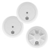 ultrafire ubs1 10 year sealed battery kit showing two smoke alarms and one heat alarm in a group view