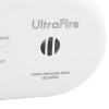 Close up of the sounder on the sealed 10 year carbon monoxide detector showing vents and part of the white casing