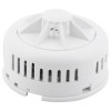 Angled view of an Ultra Fire heat alarm showing its white circular design with vents and central sensor area