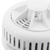 Close up of the test hush button on an ultra fire heat alarm showing the white plastic details
