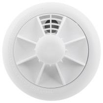 front view of the ultra fire heat alarm showing its circular design and vent details
