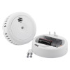 ultrafire radio interlinked 10yr battery optical smoke alarm showing two white alarm parts and two screws on a white background