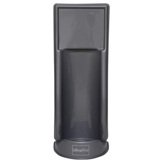 Front view of ultra fire single economy fire extinguisher stand in grey showing its slim, upright design