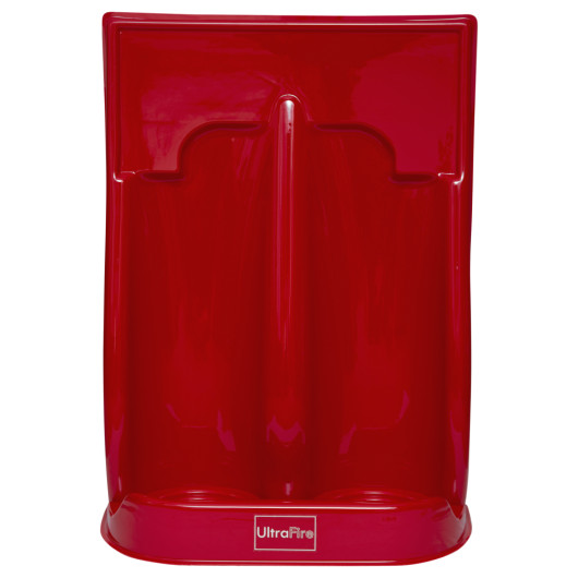 Front view of the ultrafire economy fire extinguisher stand double in red color with a smooth surface and logo at the base