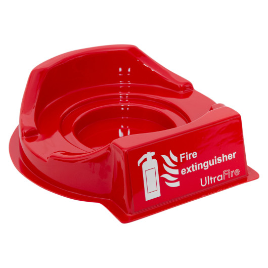 Angled view of the red Ultrafire fire point single with fire extinguisher label and curved edges