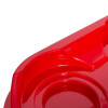 Closeup of the red glossy surface of the ultrafire fire point double red showing curved edges and smooth finish