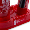 close up of the base of the ultrafire universal fire point double red showing the label and part of the bottles