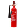 A red CO2 fire extinguisher with a black label