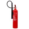 A red CO2 fire extinguisher with a black label