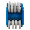 A blue plastic frame holding multiple parallel grey test keys within its housing