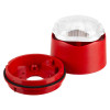 Red Vxbchlrc Banshee Excel Lite Sounder Beacon Led with a clear lens and a separate angled standard base displayed against white background