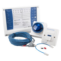 Vxilskc Identileak Mini Panel Contents showing detection panel, blue alarm, water leak interface and coiled sensor cable