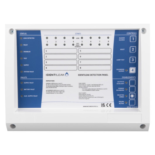 Front view of the compact, space-saving panel ideal for installations where wall space is limited showing status lights and control buttons